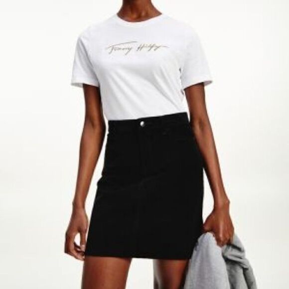 Tommy Hilfiger Stretch Velvet Denim Mini Skirt - Picture 2 of 11